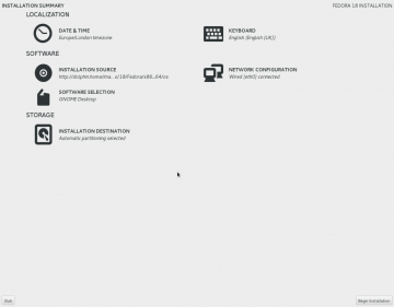 Fedora installation screen