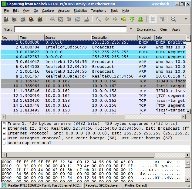 Wireshark capturing packets